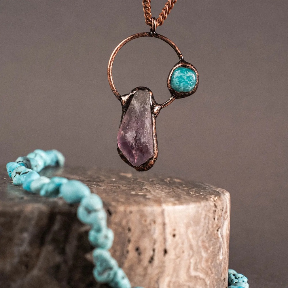 Amethyst and Turquoise Necklace Set - Picture 4 of 4